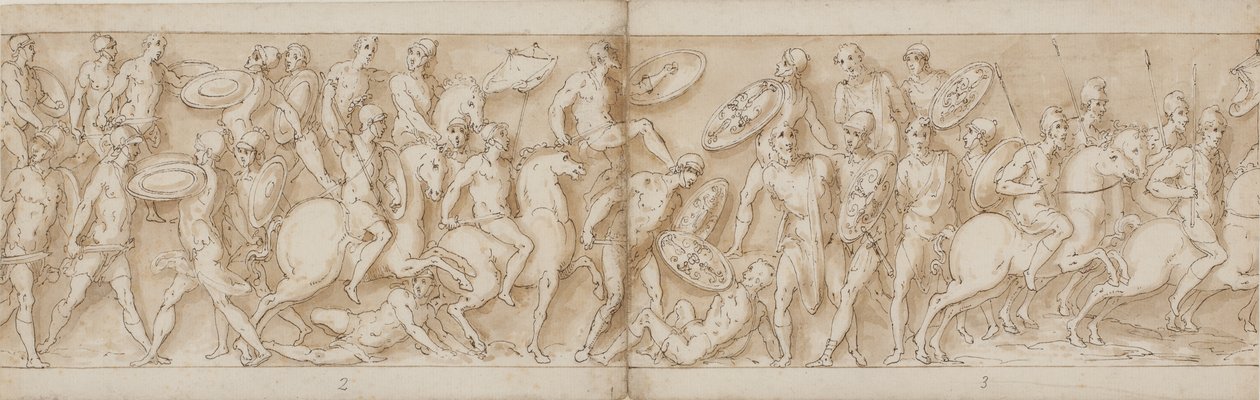 Romersk angrep (slutten av LXXVI); barbarhøvdinger blir tatt til fange (LXXVII); avreise for et slag med sarmaterne (begynnelsen av LXXVIII) av Giovanni Guerra