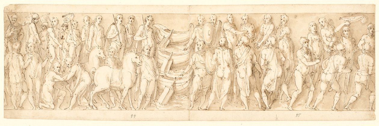 Sarmaterne overgir seg (LIII); Tyskerne blir ført over Donau (LIX); Tyskere blir anklaget av Sarmatians før Marcus Aurelius (LX); begynnelsen av en halshuggingsscene (LXI) av Giovanni Guerra