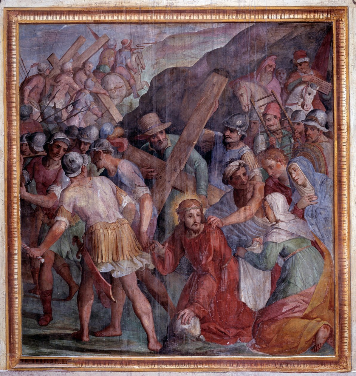 Passion of Christ: Fallet på veien til Golgata (Fresco av Giovanni Il Cosci Balducci