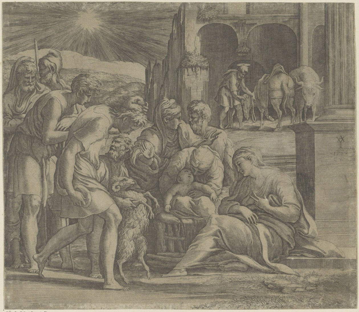 Tilbedelse av hyrdene av Giovanni Jacopo Caraglio