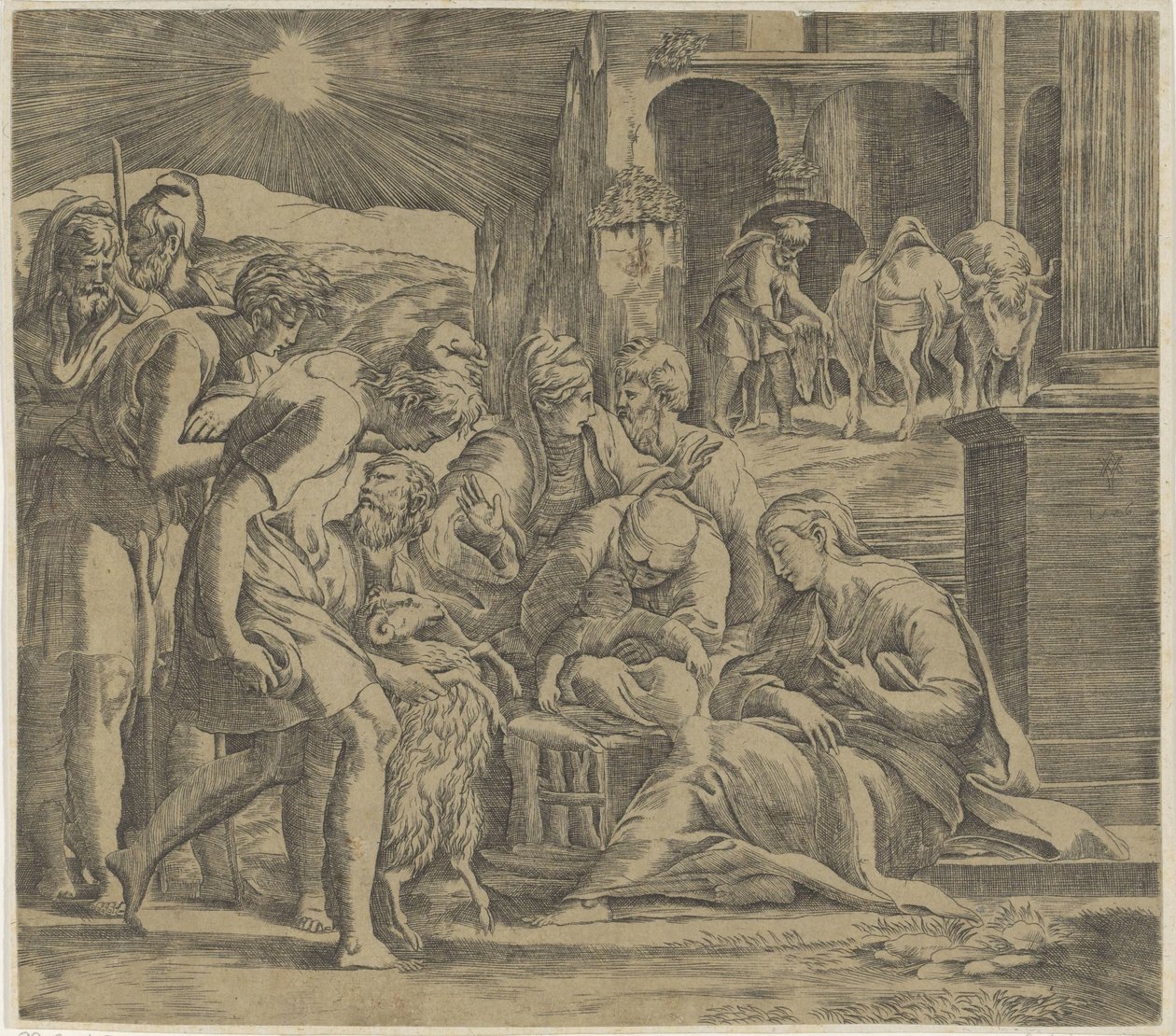 Tilbedelse av hyrdene av Giovanni Jacopo Caraglio