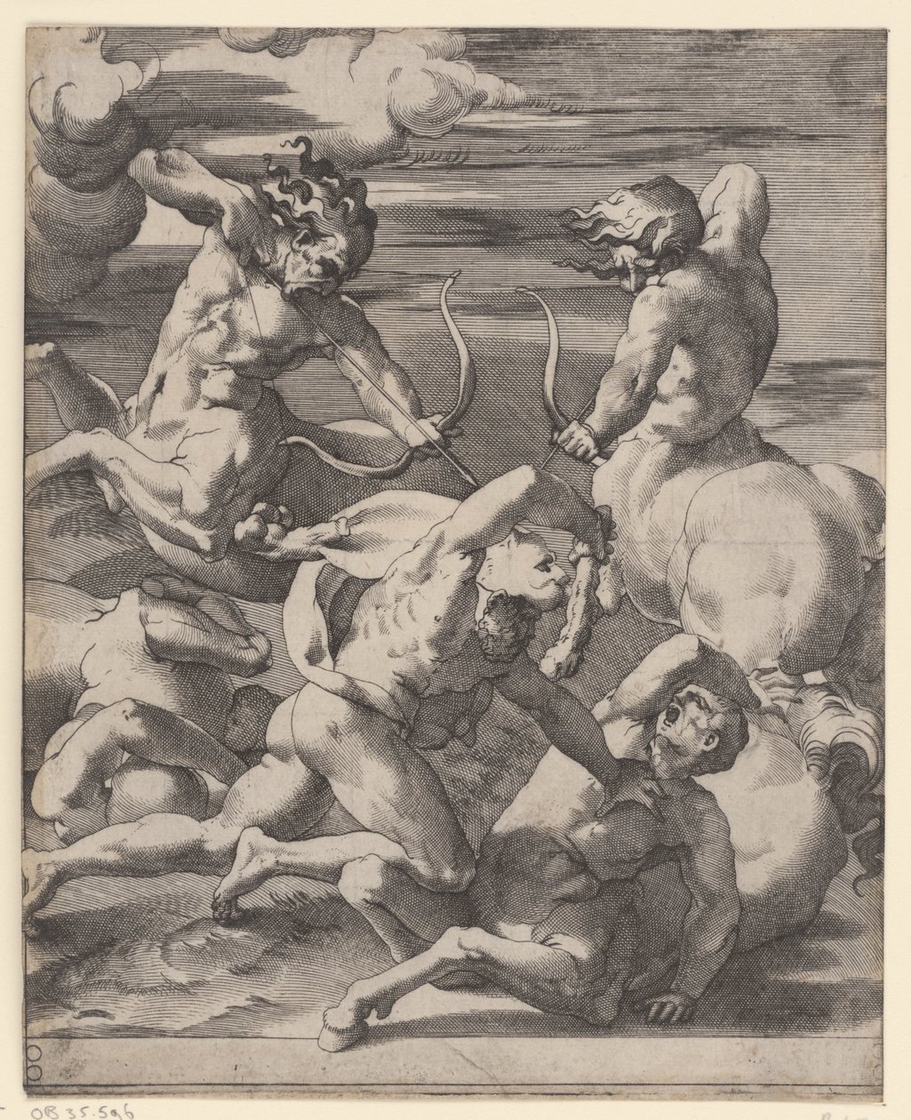 Hercules kjemper mot kentaurer Scener med Hercules (serietittel) av Giovanni Jacopo Caraglio