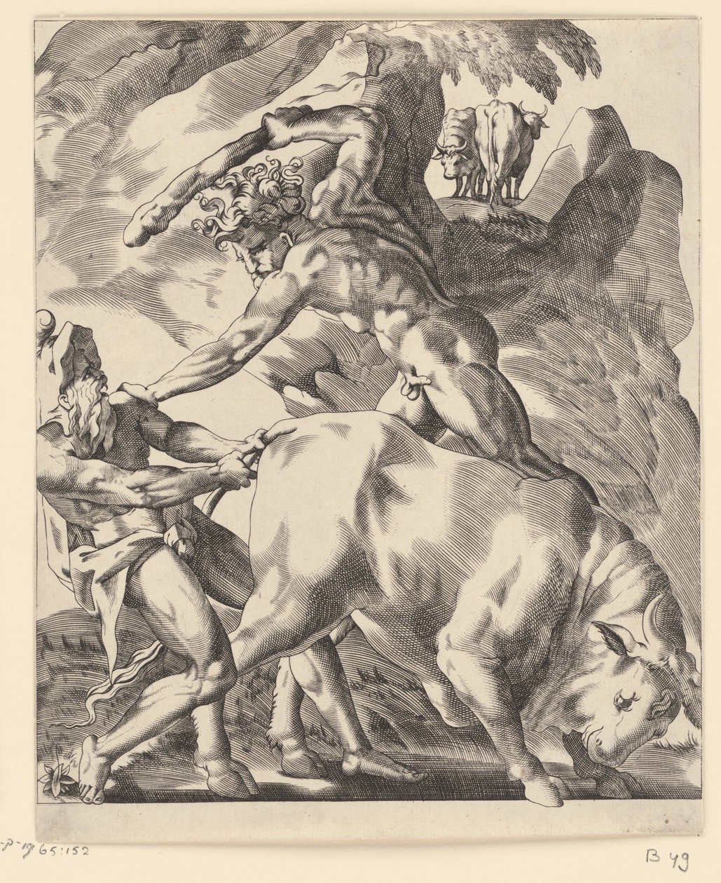 Hercules kjemper med Cacus Scener med Hercules (serietittel) av Giovanni Jacopo Caraglio