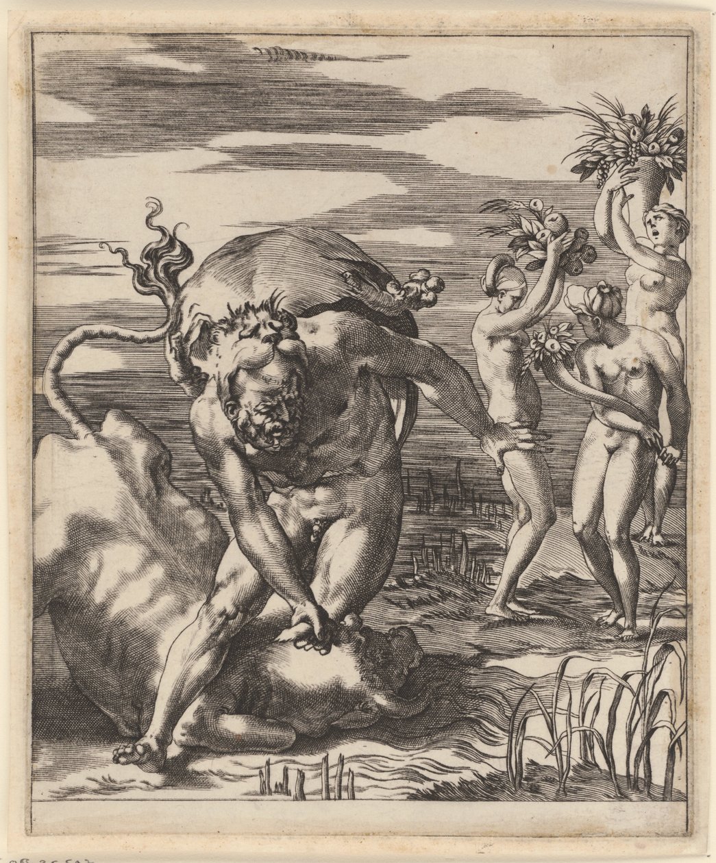 Hercules bryter med Achelous Scener med Hercules (serietittel) av Giovanni Jacopo Caraglio