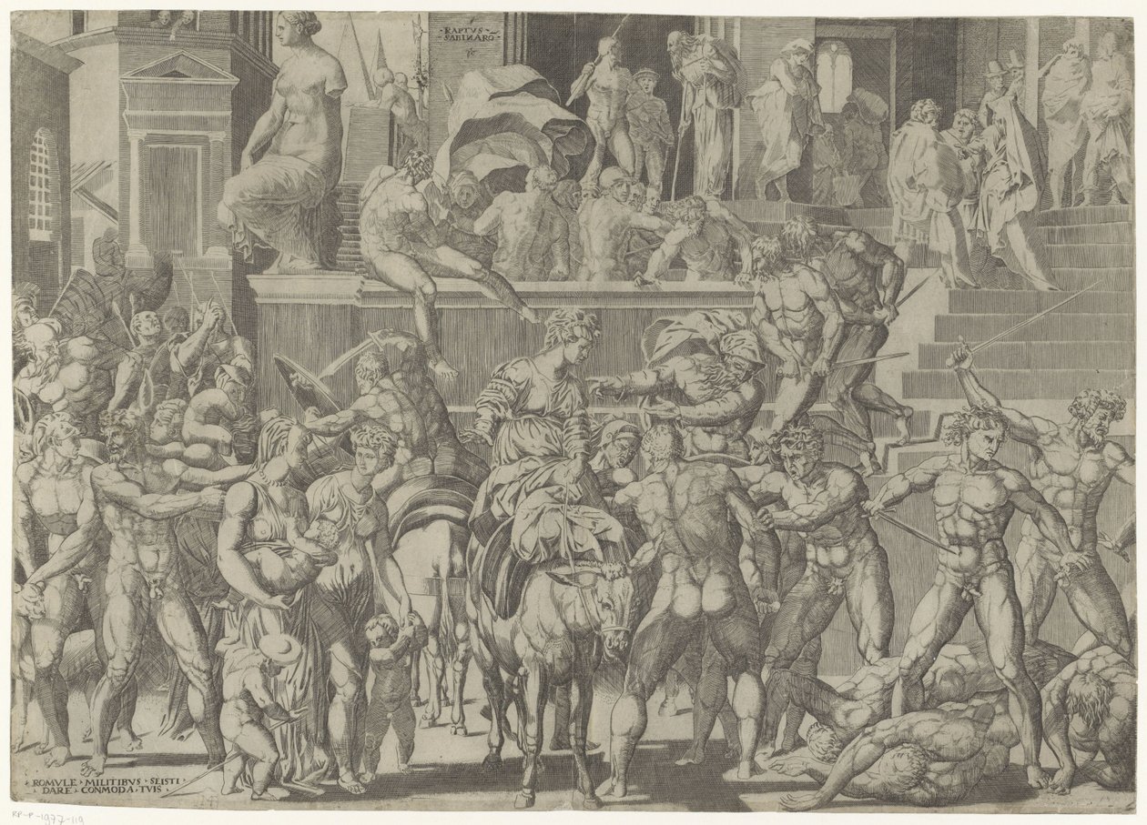 Kamp mellom romerne og sabinerne Raptus Sabinaro (tittel på objekt) av Giovanni Jacopo Caraglio