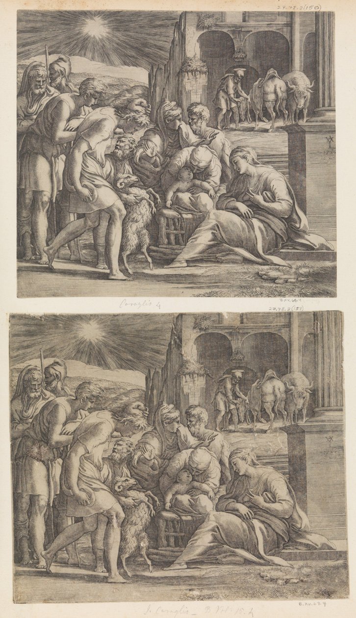 Hyrdenes tilbedelse. av Giovanni Jacopo Caraglio