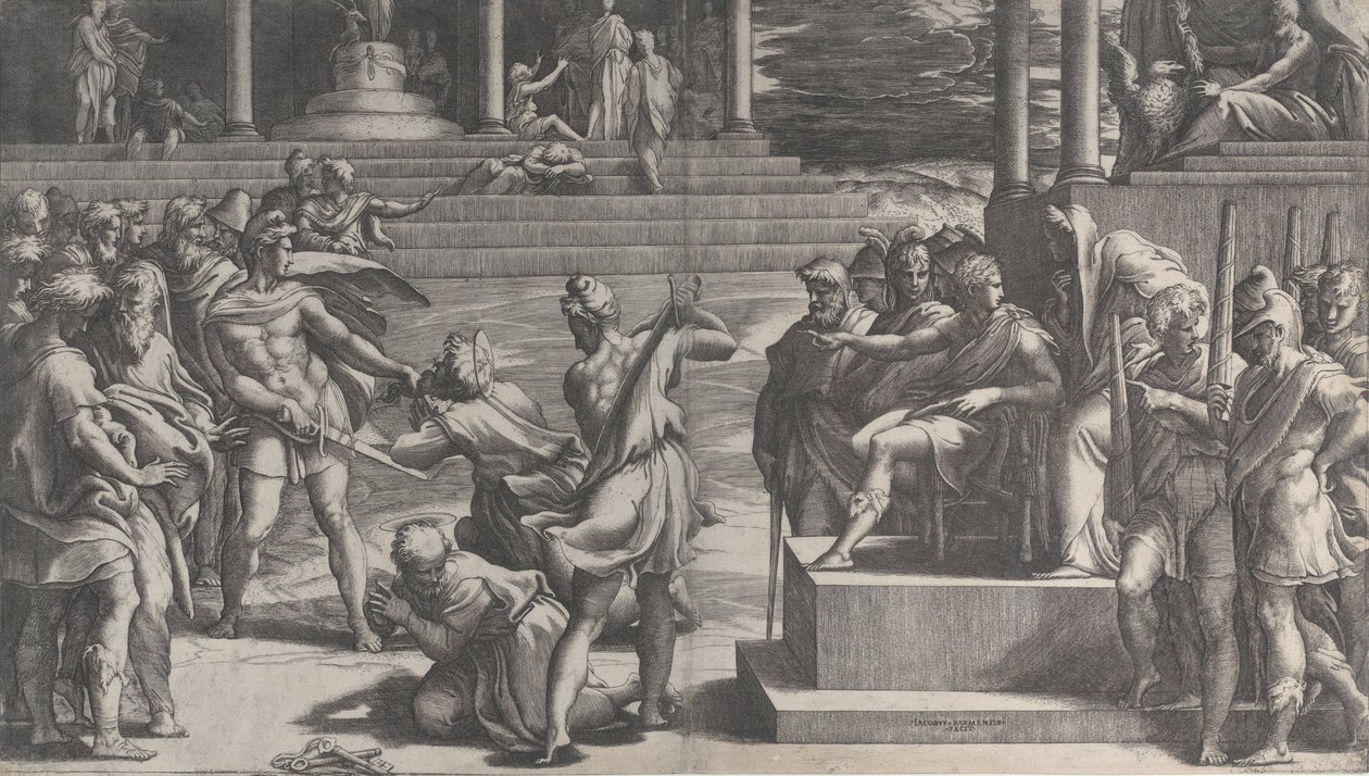 Saint Pauls martyrium og fordømmelsen av Saint Peter, 1524-27. av Giovanni Jacopo Caraglio