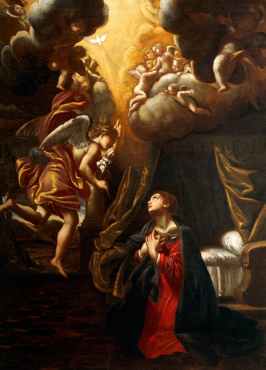 Annunciation, av Giovanni Lanfranco (1582-1647), olje på lerret, 76x55 cm av Giovanni Lanfranco