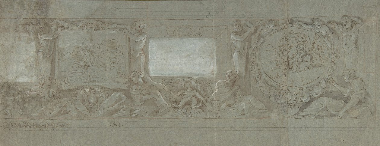 Design for en veggdekorasjon med Abrahams offer og flukten til Egypt, ca. 1600-1647. av Giovanni Lanfranco