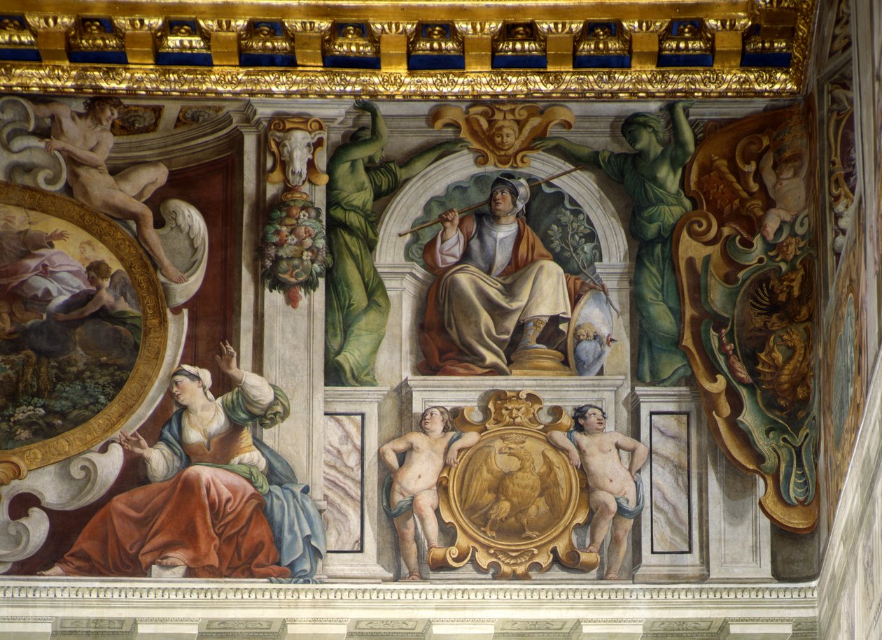 Detalj fra Palace Hall fresco, Quirinal Palace, Roma av Giovanni Lanfranco