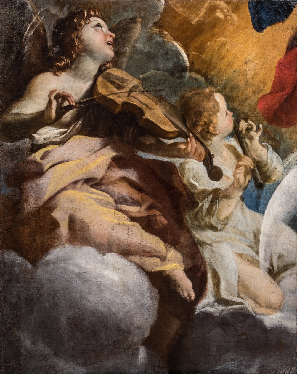 "" Les anges musiciens "" (De musikalske englene) Peinture de Giovanni Lanfranco (1582-1647) 1628-1630 Santa Maria della Concezione-kirken, Roma av Giovanni Lanfranco
