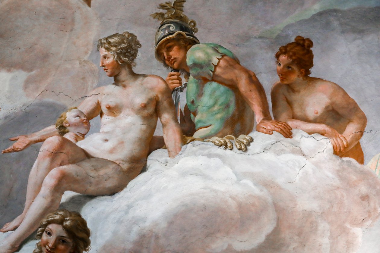 Venus og Mars. Detalj av "The Council of the Gods" 1624-1625. freske av Giovanni Lanfranco
