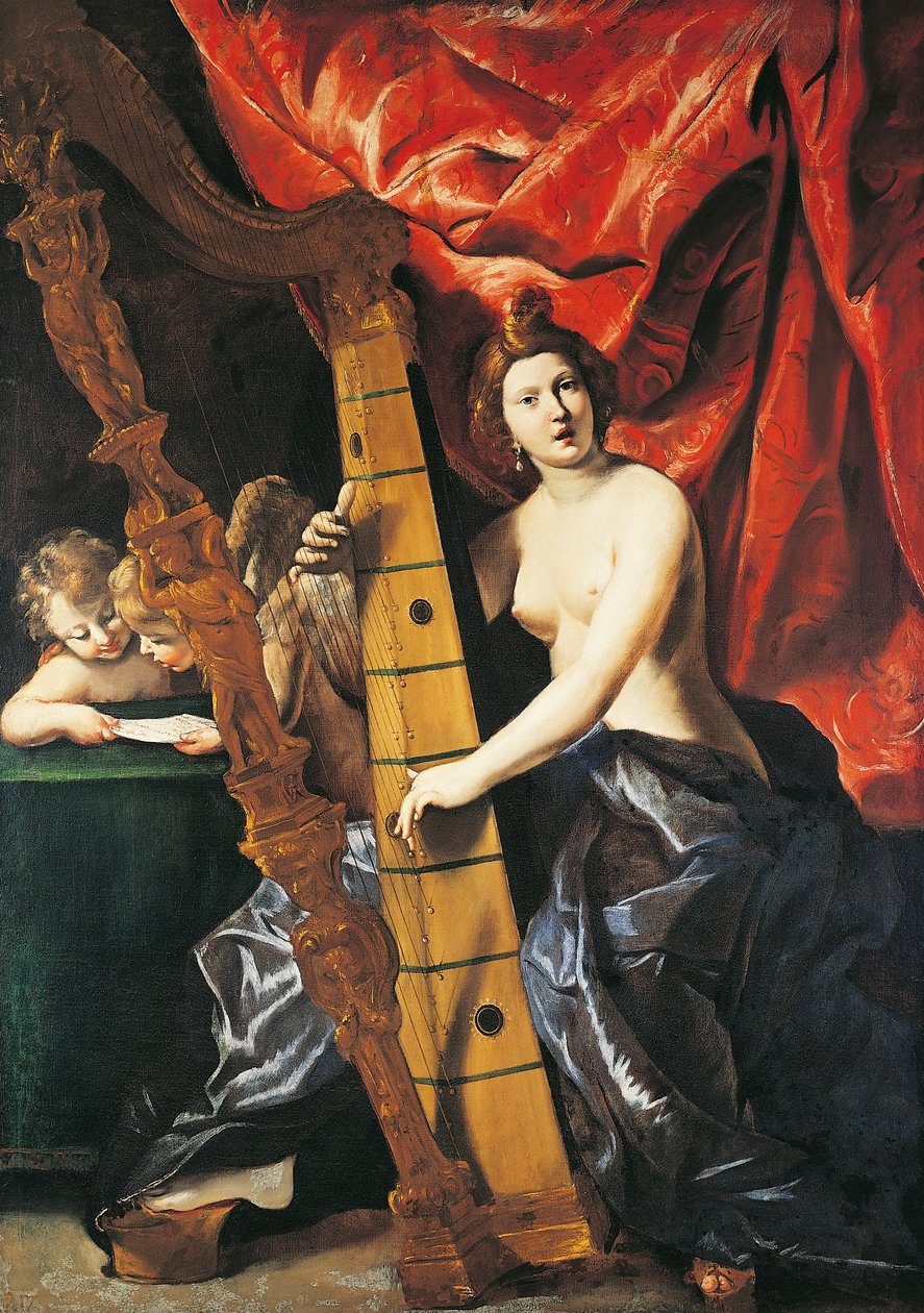 Venus spiller harpe, Allegory of Music, av Giovanni Lanfranco av Giovanni Lanfranco