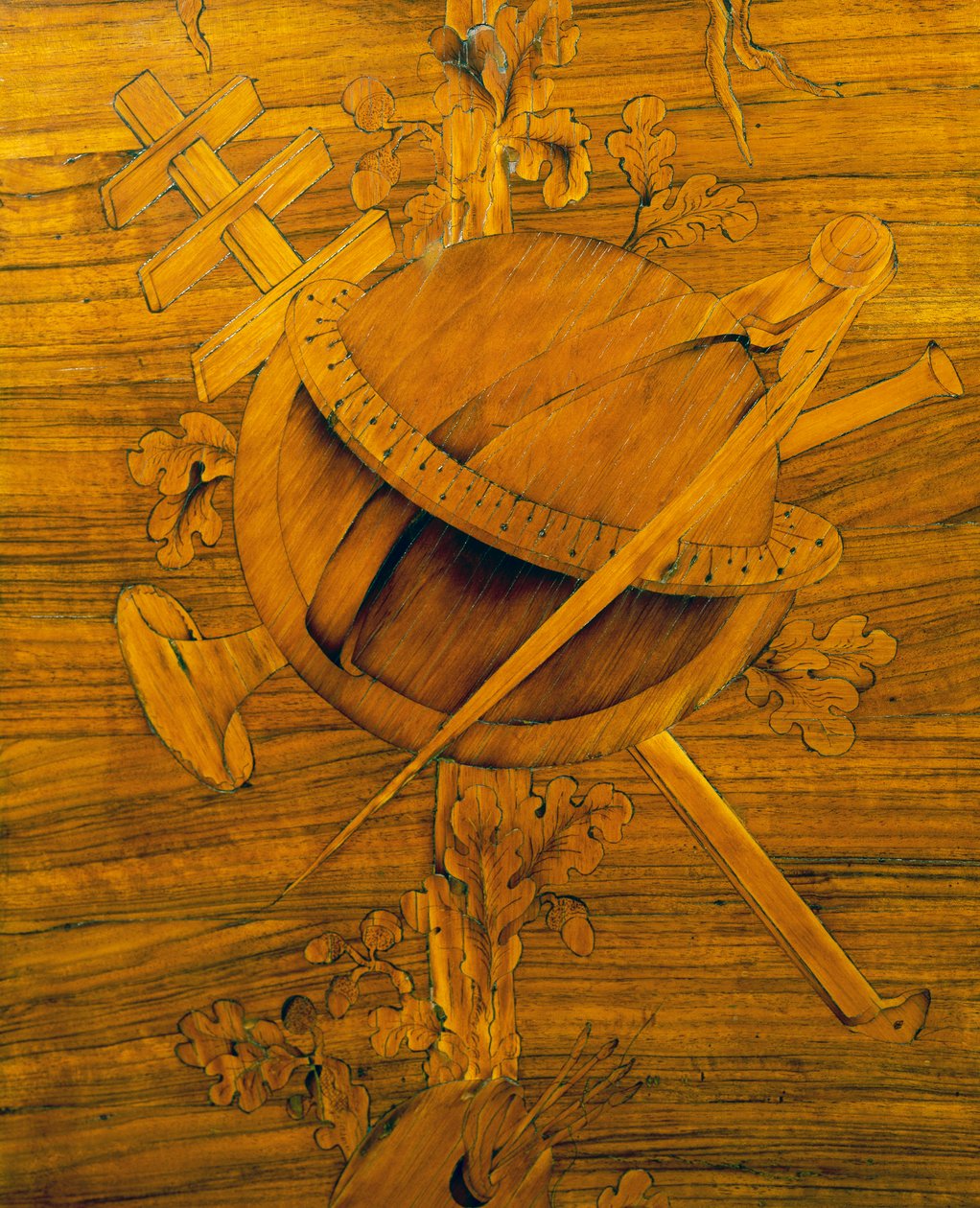 Måleinstrumenter, sentral del av innlegg på hjørneskap med enkel stor dør, av Giovanni Maffezzoli (1779-1818), elev av Giuseppe Maggiolini, signert og datert 1798, Italia av Giovanni Maffezzoli