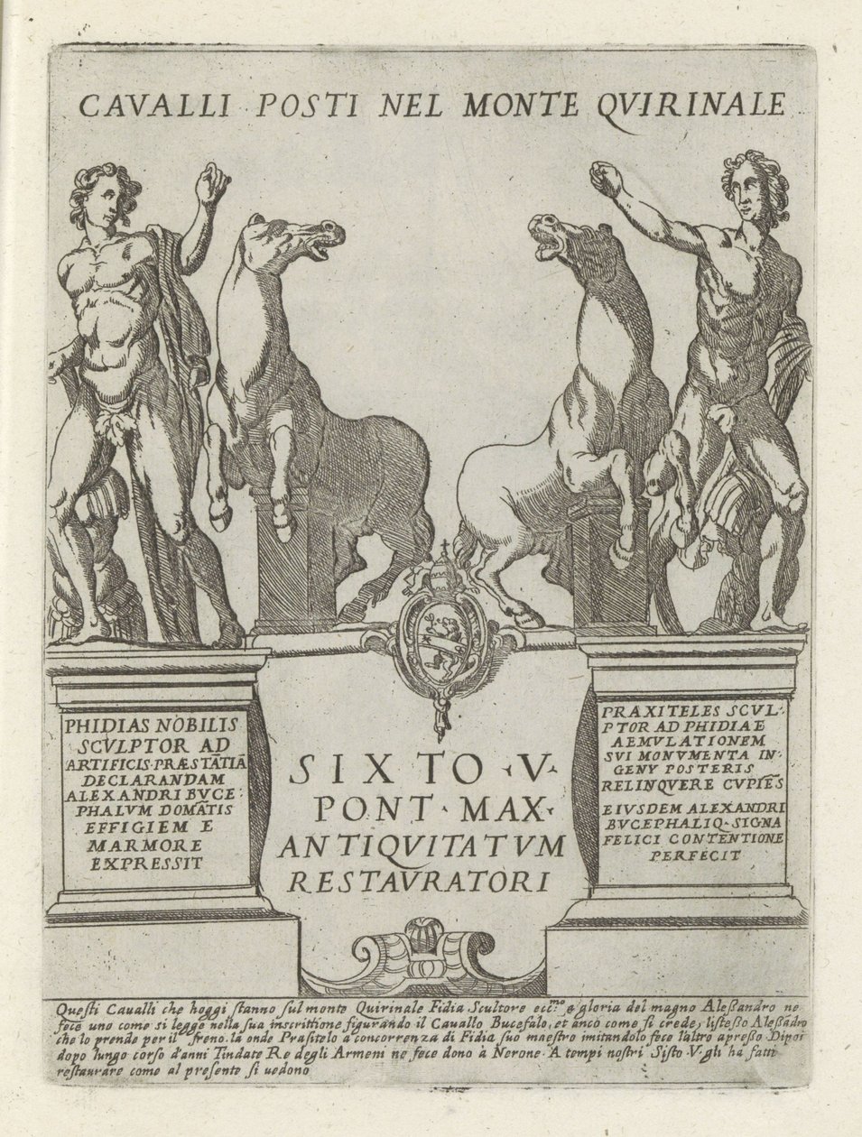 Dioscuren op de Quirinaal Hester plassert i Mount Quirinale (tittel på objekt) Moderne og antikke monumenter og byggverk i Roma (serietittel) Ornamenter av eldgamle og moderne bygninger i Alma-byen Roma (serietittel) av Giovanni Maggi