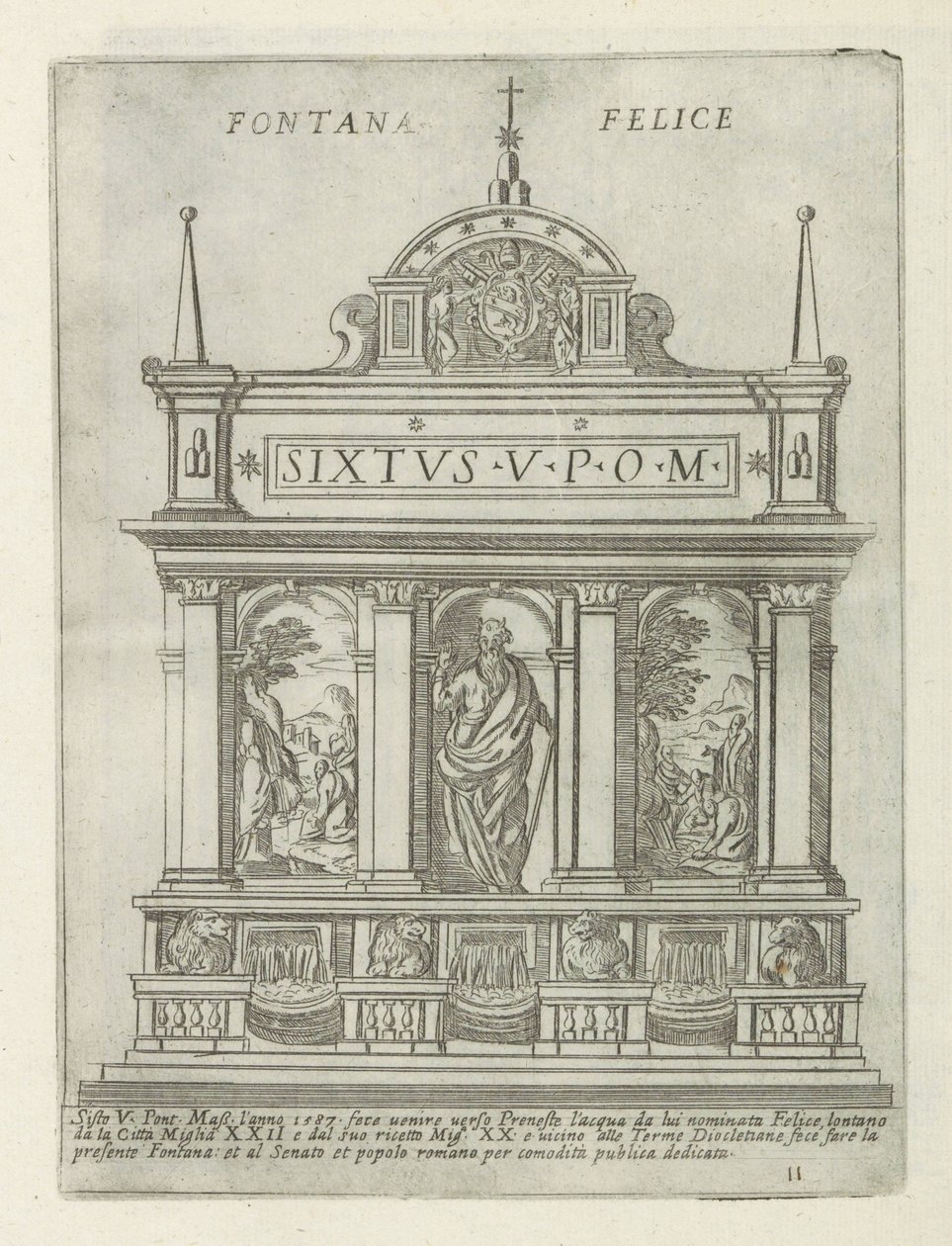 Fontana dell'Acqua Felice Fontana Felice (tittel på objekt) Moderne en antikke monumenter og bygging i Roma (serietittel) Ornamenti di fabriche antica et moderni dell' alma citta di Roma (serietittel) av Giovanni Maggi