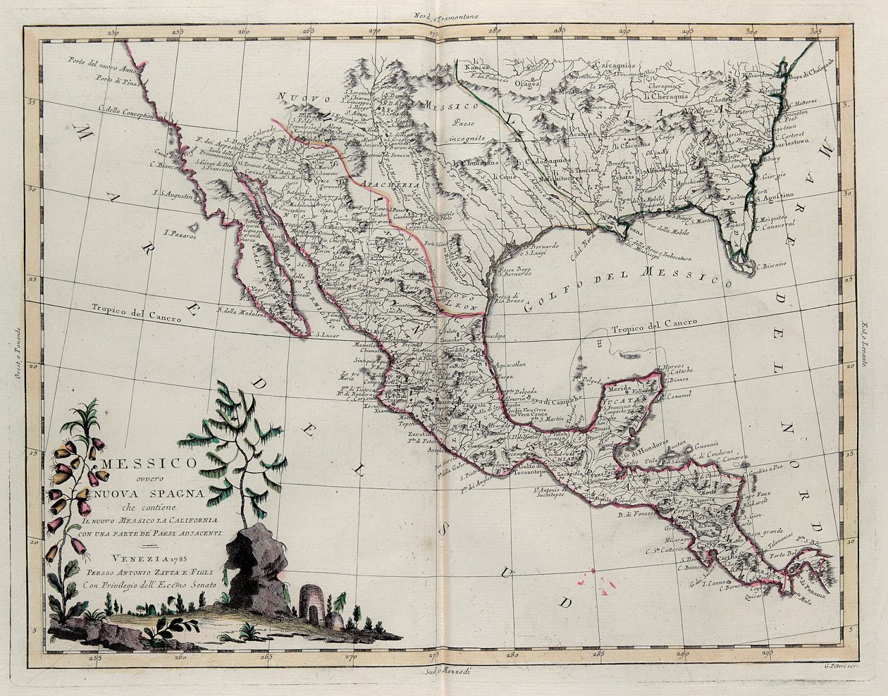 Mexico eller New Spain som inneholder New Mexico, California med en del av tilstøtende land, fra Tome IV av New Atlas, gravert av G. Zuliani, 1785 av Giovanni Marco Pitteri
