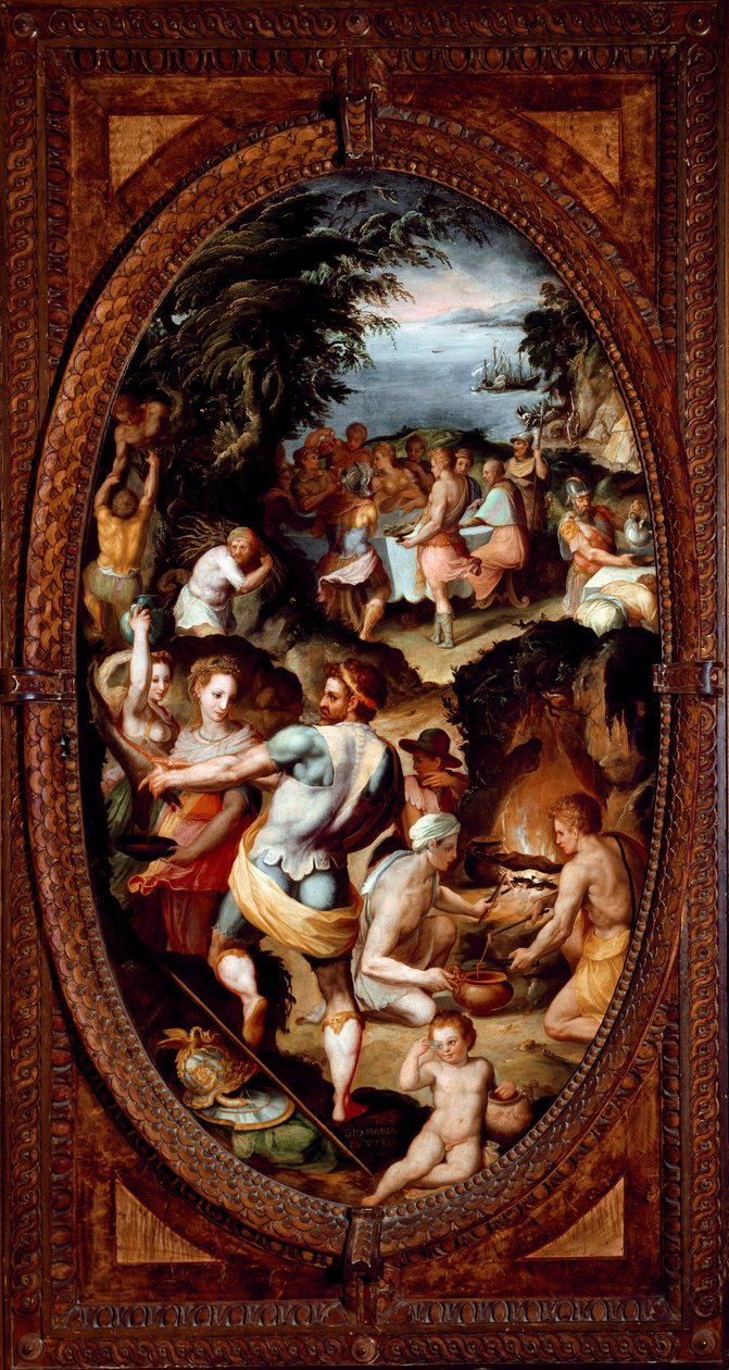 Oppdagelsen av glass. Forberedelse av en bankett. (Maleri av Giovanni Maria Butteri