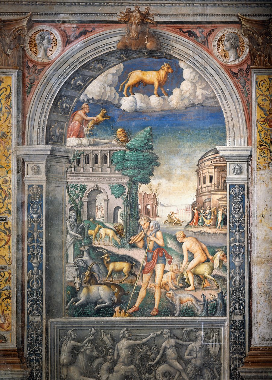 Fresco av Giovanni Maria Falconetto (1468-1535), Hall of Zodiac, Palazzo D'Arco, Mantua (UNESCOs verdensarvliste, 2008), Lombardia, Italia av Giovanni Maria Falconetto