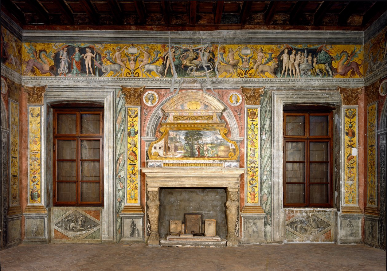 Stjernetegn: "" Balansen""" På toppen medaljonger med portretter av keiserne Hadrian og Antonin den fromme. Fresken har blitt dårligere. Fresco tilskrevet Giovanni Maria Falconetto (1468-1534) 1520 rundt Mantua, Palazzo d