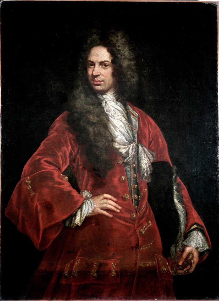 Portrett av en herre i rødt kostyme Maleri av Giovanni Maria Delle Piane dit il Mulinaretto (1660-1745) Dim 132x97 cm Genes Musei di Strada Nuova (ex Palazzo Bianco) av Giovanni Maria delle called Mulinaretto Piane