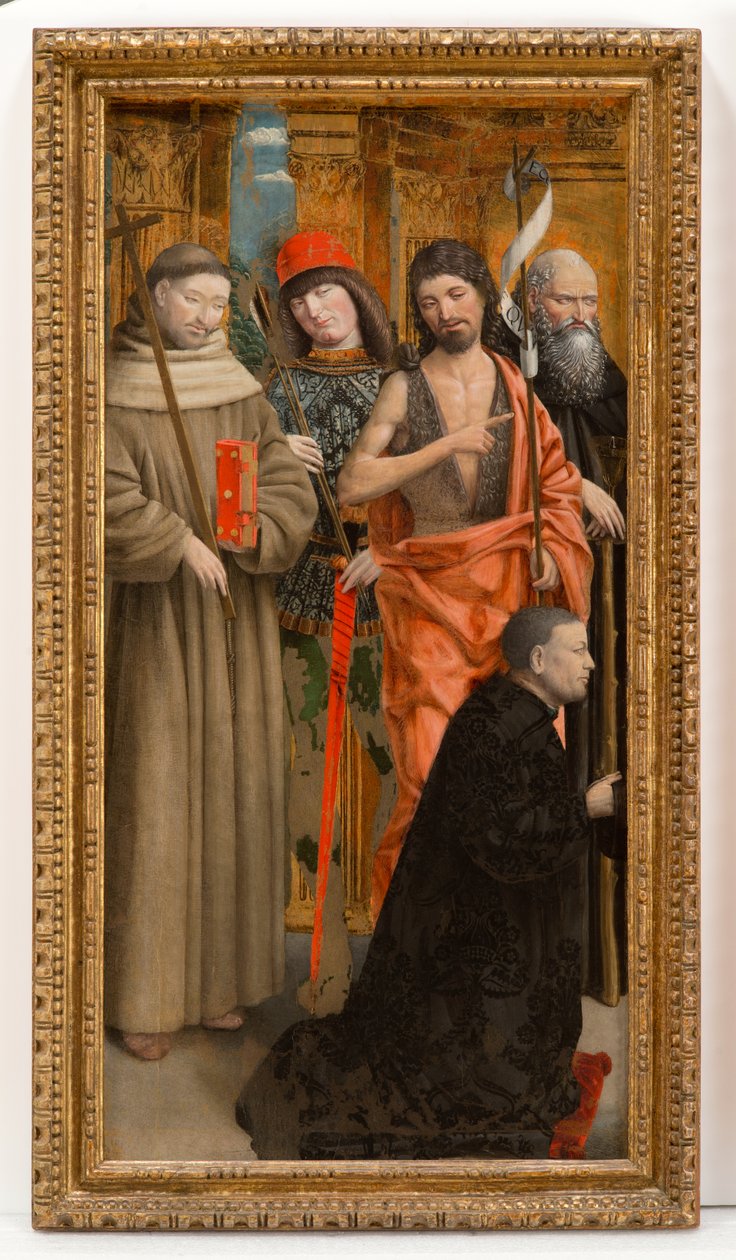 Hellige Frans av Assisi, Sebastian, døperen Johannes, Anthony Abbed med giveren av Giovanni Martino Spanzotti