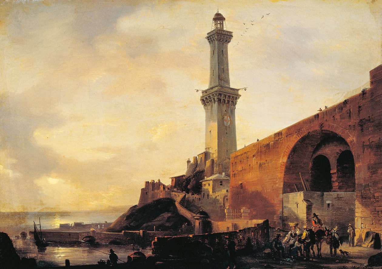 Genova, utsikt over fyret, av Giovanni Migliara (1785-1837), olje på lerret av Giovanni Migliara