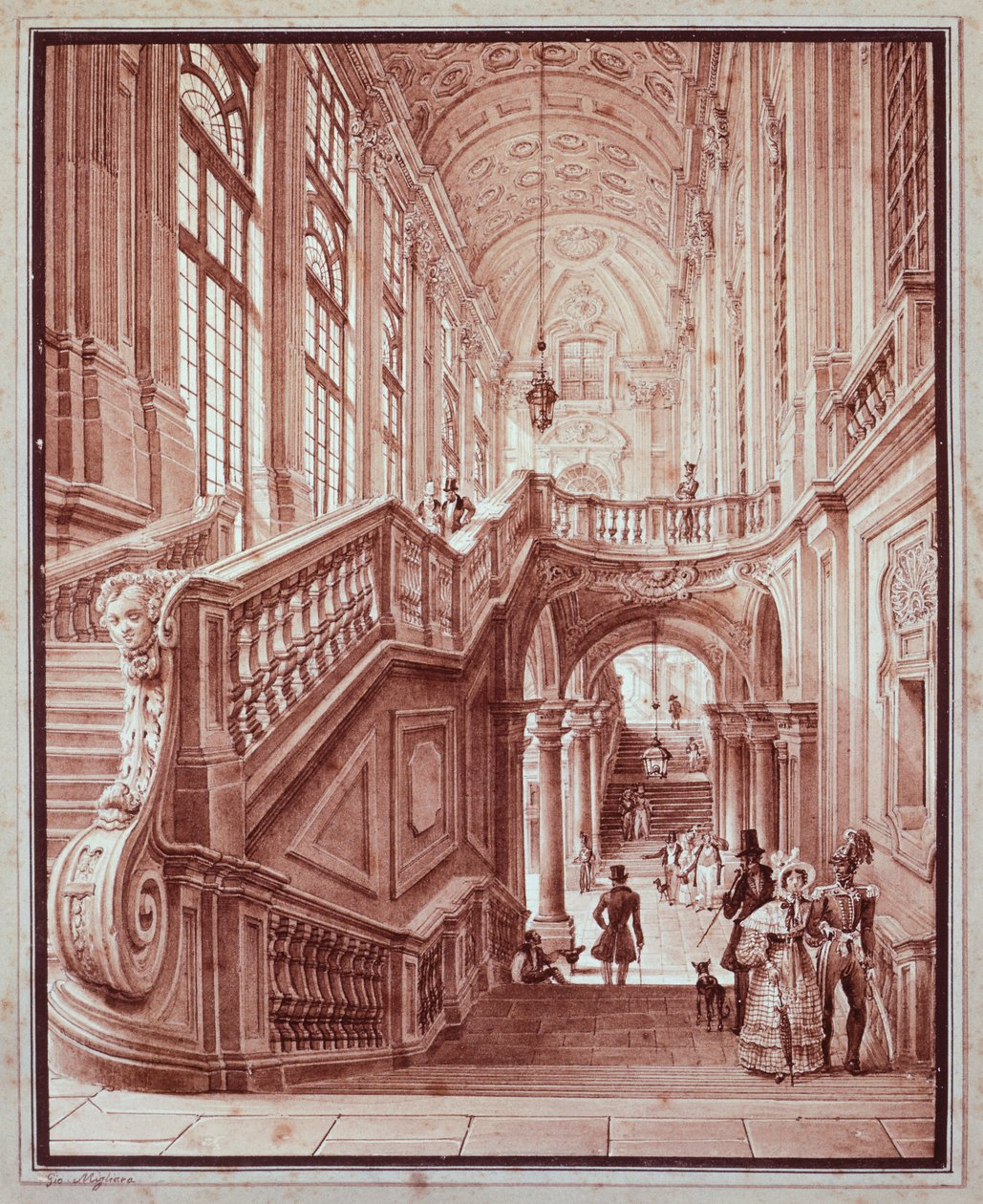 Hall of Palazzo Madama, av Giovanni Migliara (1785-1837) av Giovanni Migliara