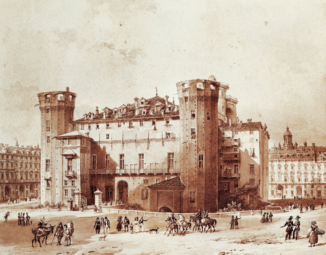 Utenfor Palazzo Madama i Torino, av Giovanni Migliara (1785-1837) av Giovanni Migliara