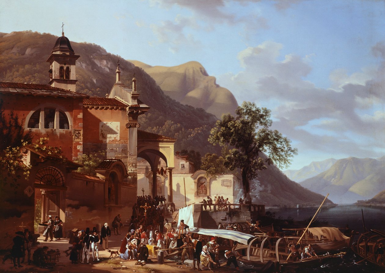 Prosesjon ved innsjøen, Giovanni Migliara (1785-1837) av Giovanni Migliara