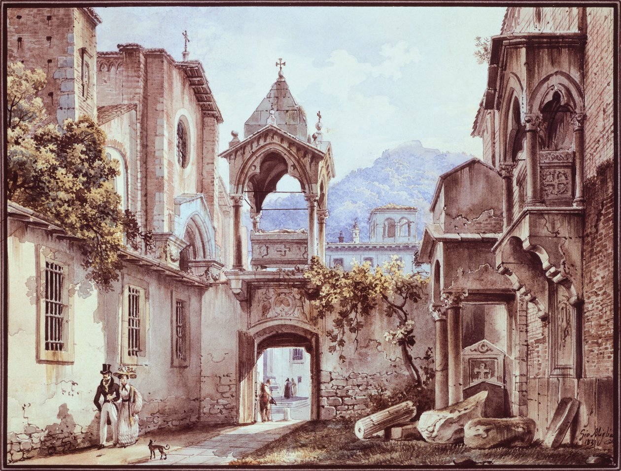 Gårdsplassen til San Giorgetto i Verona, Giovanni Migliara (1785-1837) av Giovanni Migliara