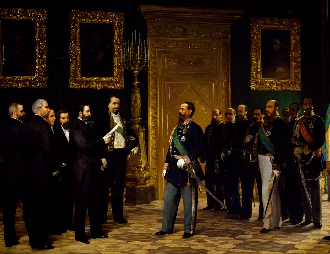 Annektering av Italia presentert for Victor Emmanuel II av toskanske delegater, av Giovanni Mochi (1829-1892), foreningstiden, Italia av Giovanni Mochi
