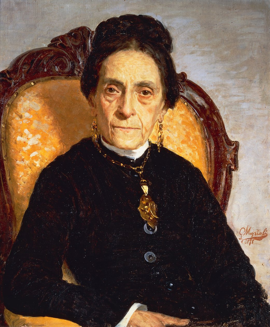 Portrett av eldre kvinne av Giovanni Muzzioli (1854-1894), olje på lerret, 60x52 cm av Giovanni Muzzioli