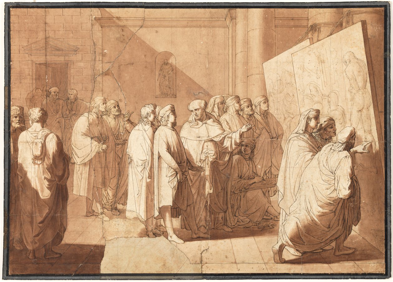Fra Bartolommeo viser Raphael Leonardo og Michelangelos kartonger av Giovanni Paolo Lasinio