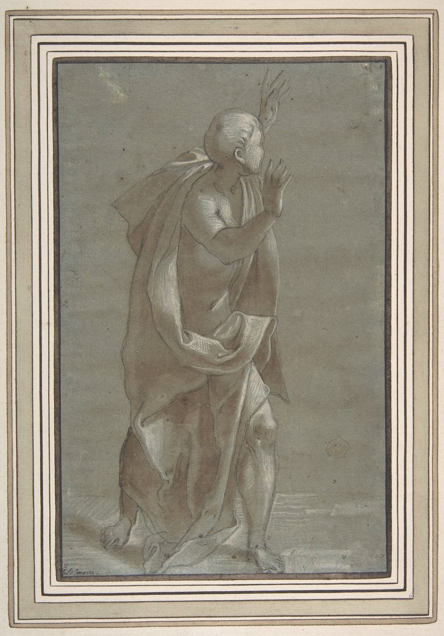 Stående mannlig drapert figur med hendene hevet, 1565-71. av Giovanni Paolo Lomazzo