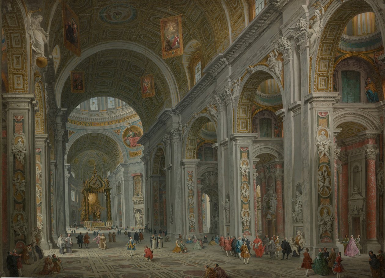 Interiør av Peterskirken, Roma, etter 1754. av Giovanni Paolo Panini