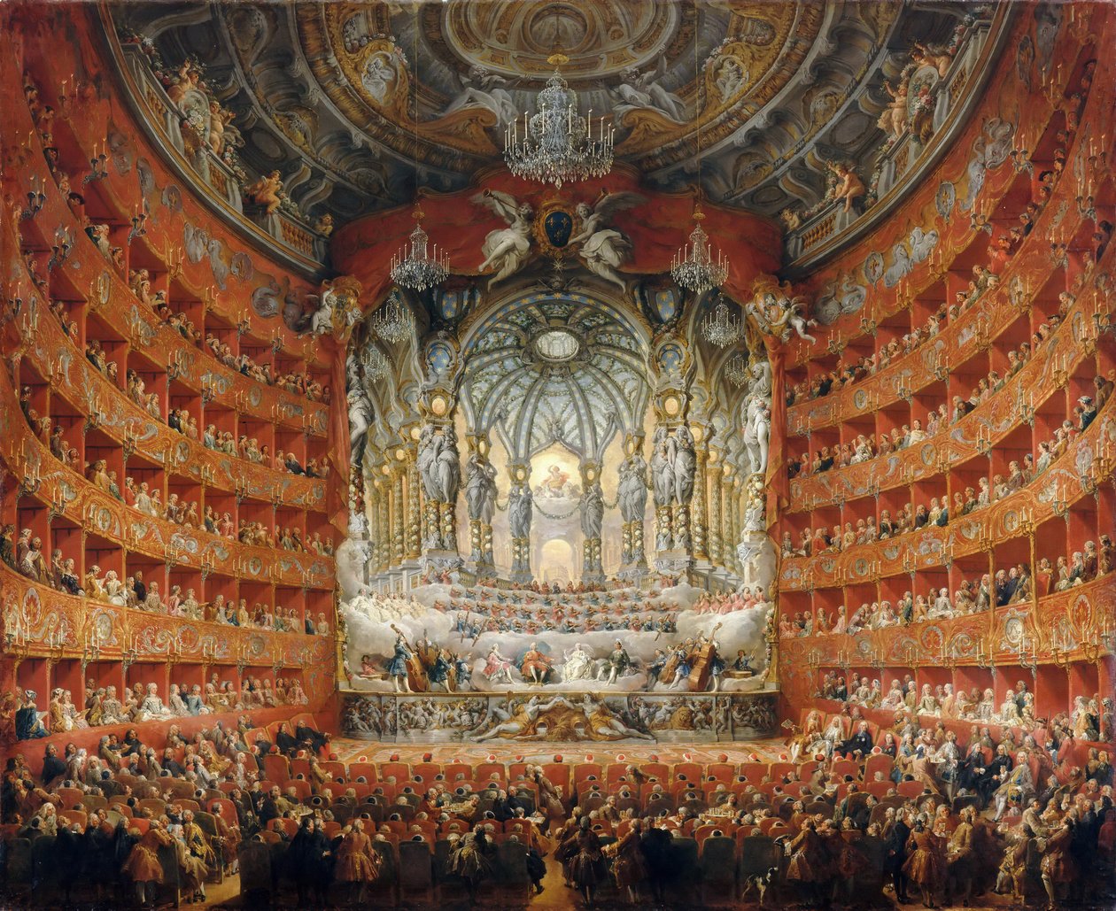 Musikalsk fest gitt av kardinal de La Rochefoucauld i Teatro Argentina i Roma i 1747 av Giovanni Paolo Pannini
