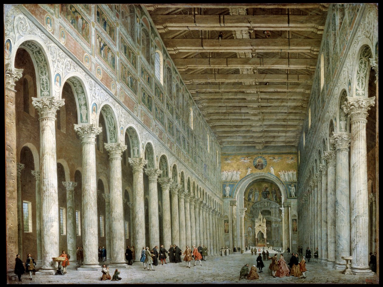 Interiør av basilikaen St Paul utenfor murene i Roma, c1750 av Giovanni Paolo Pannini