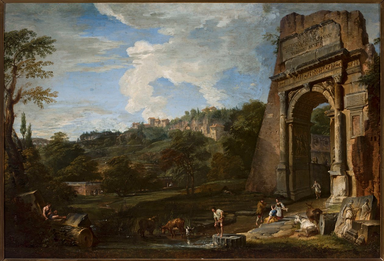 Landskap med Titusbuen av Giovanni Paolo Pannini