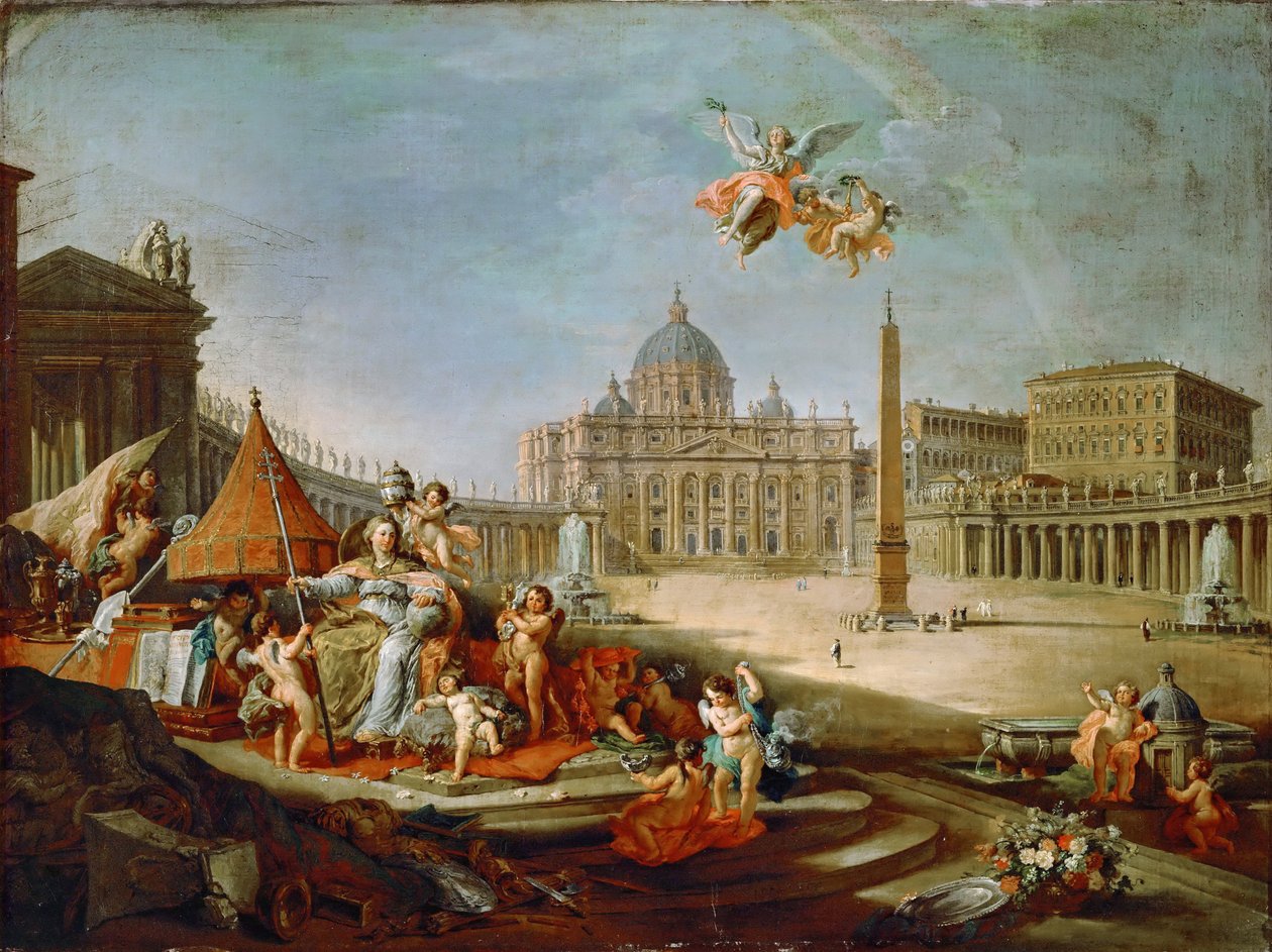 Piazza San Pietro, Roma med en allegori om pavedømmets triumf av Giovanni Paolo Pannini
