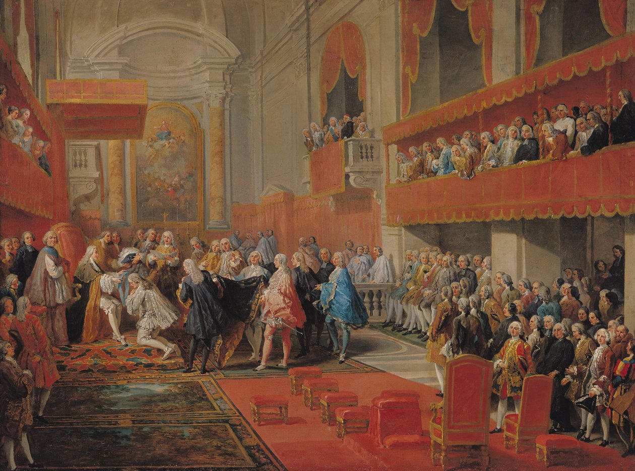Presentasjon av Den hellige ånds orden til prins Vaini av Paul-Hippolyte de Beauvillers (1684-1776) hertug av Saint-Aignan i 1732, ca. 1752 av Giovanni Paolo Pannini