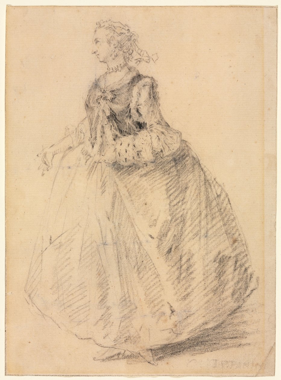 Stående kvinne med en hermelinmuff, 1700-tallet. av Giovanni Paolo Pannini