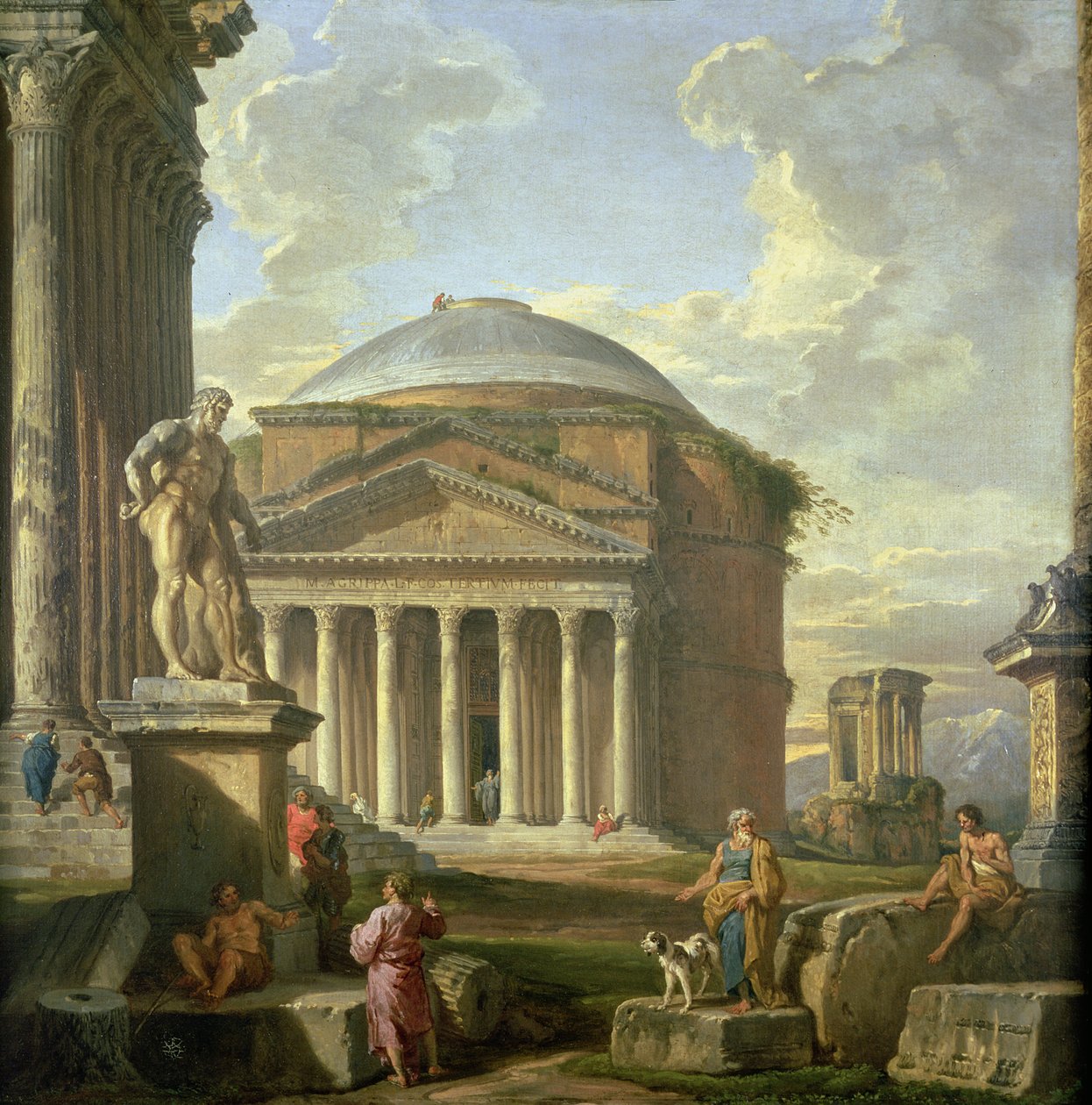 Utsikt over Pantheon, Farnese Hercules og andre romerske ruiner av Giovanni Paolo Pannini