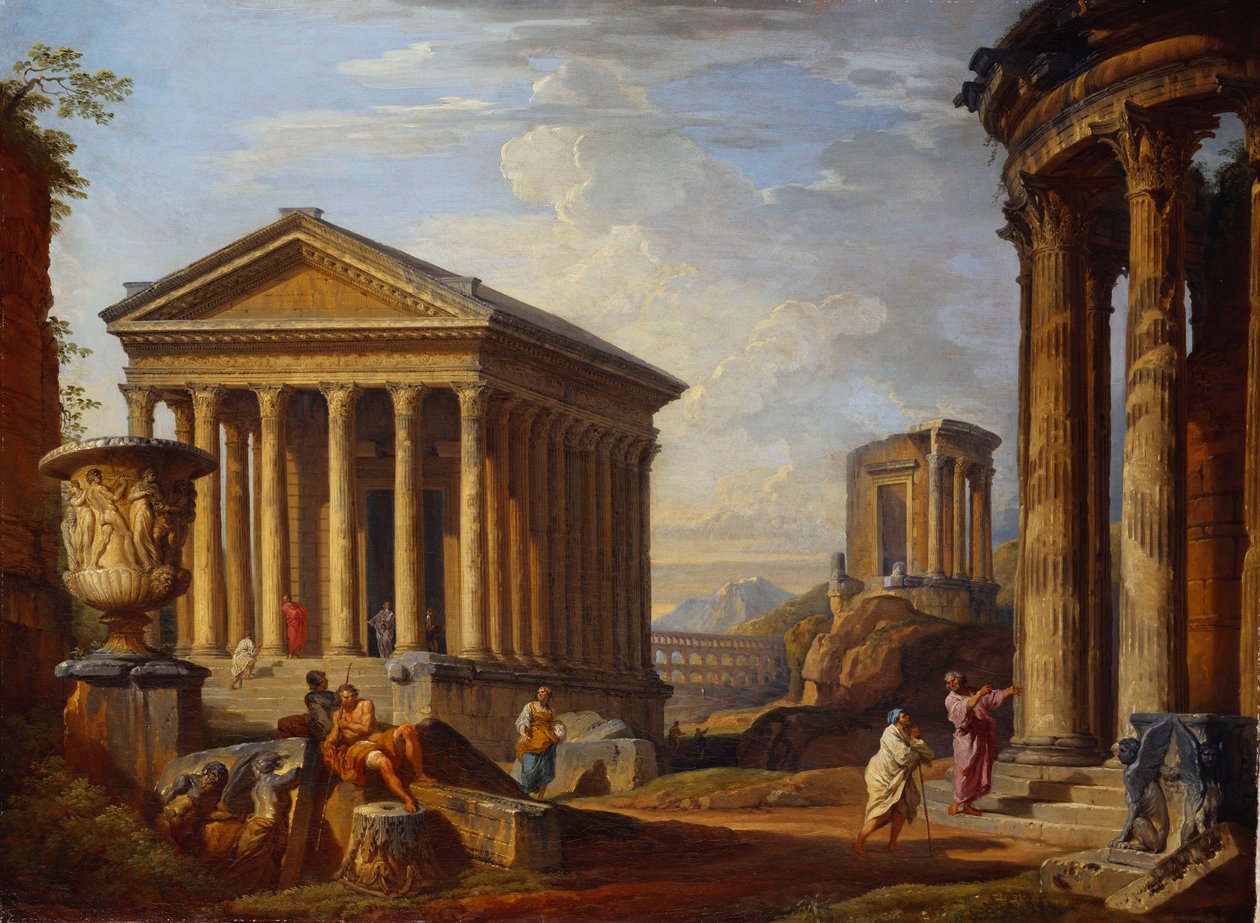 En Capriccio av klassiske ruiner, 1793 av Giovanni Paolo Pannini