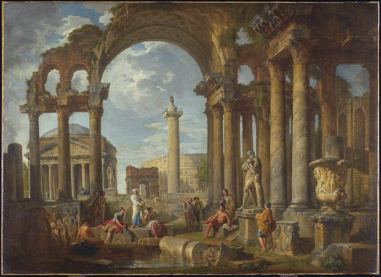 En Capriccio av romerske ruiner med Pantheon, ca. 1755 av Giovanni Paolo Pannini