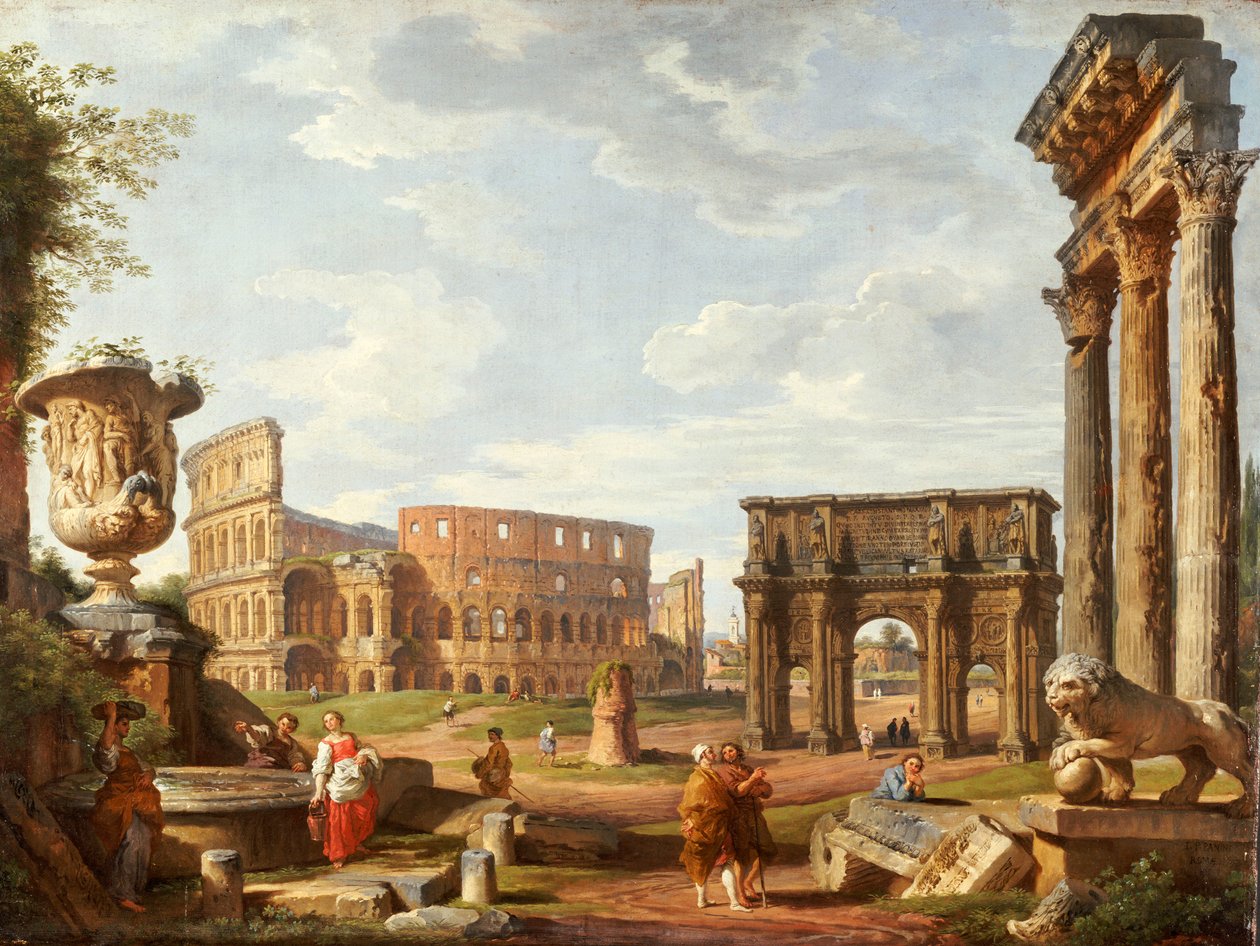 En Capriccio-utsikt over Roma, 1743 av Giovanni Paolo Pannini