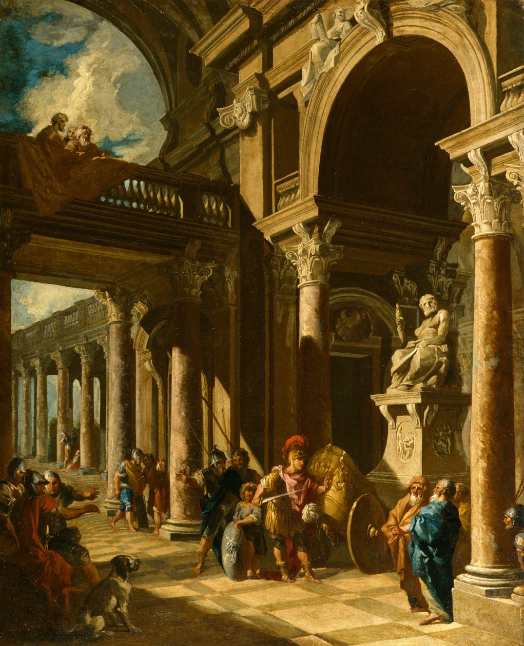 Alexander den store klipper den gordiske knuten, ca. 1718-19 (olje på lerret) av Giovanni Paolo Pannini