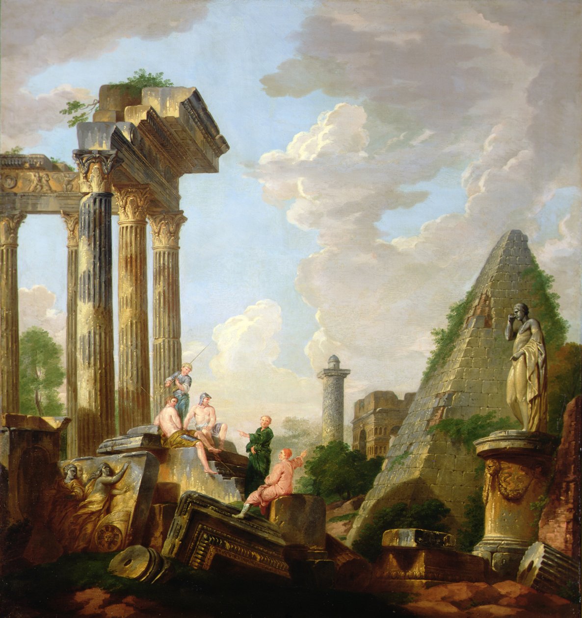 En arkitektonisk Capriccio med en forkynnende apostel før ruiner (olje på lerret) av Giovanni Paolo Pannini