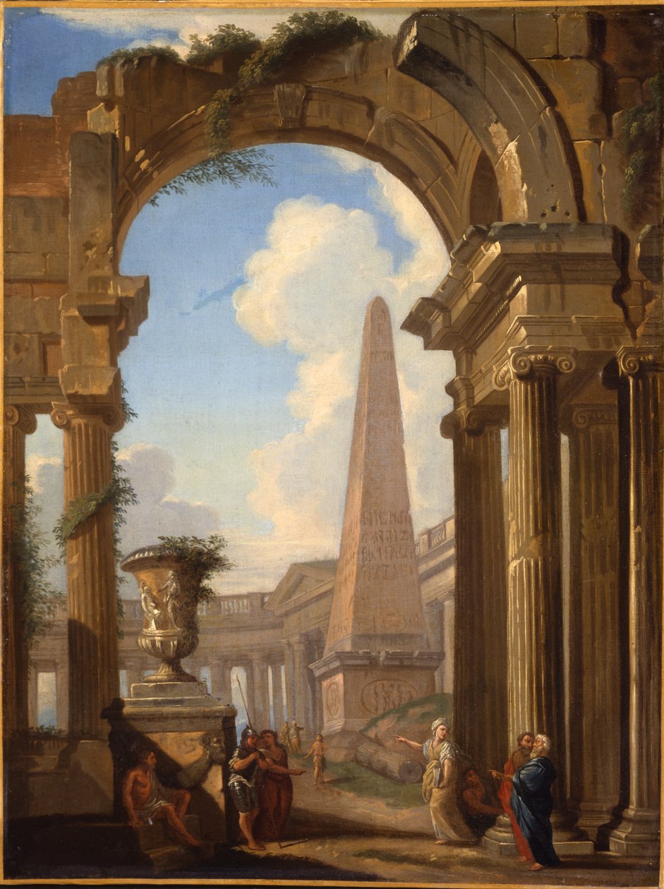 Capricci av romerske ruiner med figurer av Giovanni Paolo Pannini