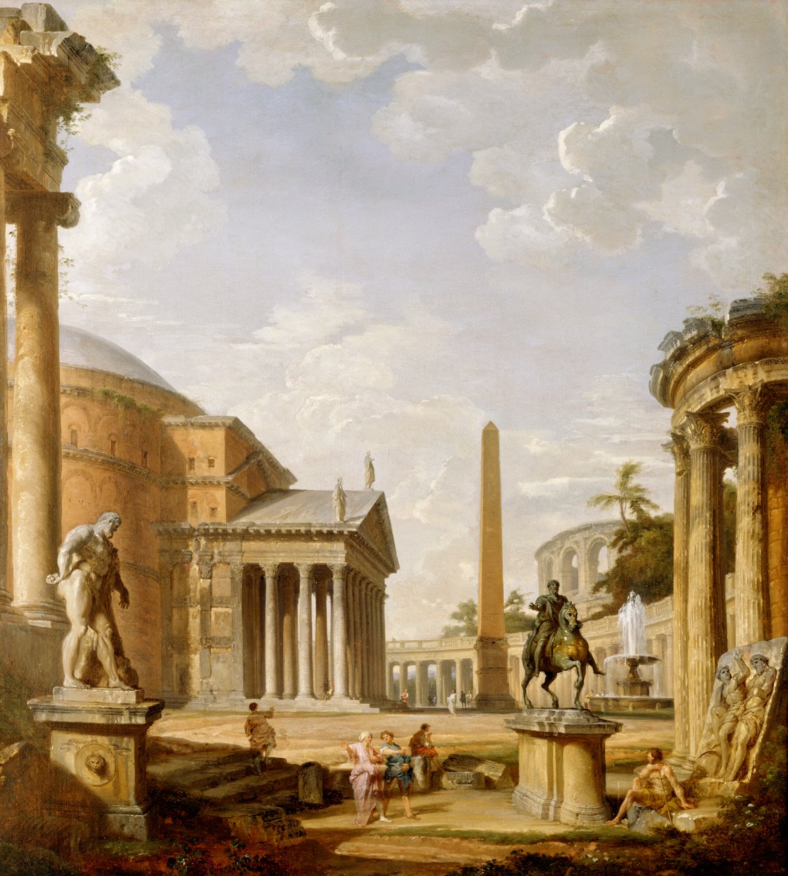 Capriccio av romerske ruiner med Pantheon (olje på lerret) av Giovanni Paolo Pannini